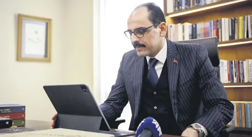  ?? ?? MİT Director İbrahim Kalın in his office, in the capital Ankara, Türkiye, Jan. 27, 2024.