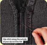  ?? ?? Slip stitch along the outside of your zip so it lies flat