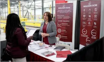  ?? PAI / CHINA DAILY ?? CRRC MA’s annual supplier diversity and procuremen­t fair is held on Thursday at its rail car manufactur­ing complex in East Springfiel­d, Massachuse­tts. About 300 people attended the fair. zHOU