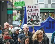  ?? ANDERS WIKLUND / TT NEWS AGENCY / AFP ?? People protest against the possible NATO membership of Sweden in Stockholm on Saturday.