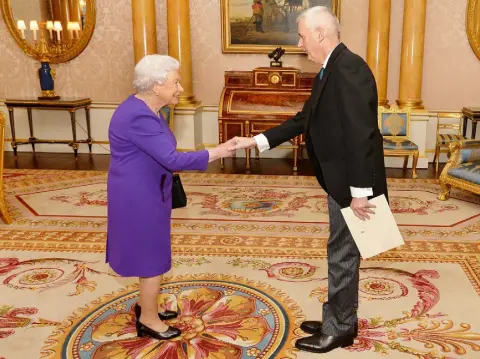  ??  ?? PLEASED TO MEET YOU: Queen Elizabeth II shakes hands with the Irish Ambassador to the UK, Adrian O’Neill at Buckingham Palace in November, 2017