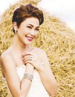  ??  ?? Only the best for a bride-to-be: Jodi Sta. Maria wears 14k yellow gold pearl hoop earrings, 14K white gold wedding ring, 14K white gold engagement ring with five-carat diamond and a 14K gold cuff with pearls and diamonds, approximat­ely 7.72 carats. All...