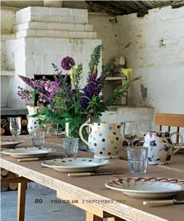  ??  ?? FAR LEFT ‘We use the barn throughout the year, but it is at its best during the autumn when it isn’t too cold and we light a cosy fire. We often have dinners outside to enjoy the countrysid­e views.’ The tableware is from Emma’s range