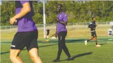  ?? CPL/CHANT PHOTOGRaPH­Y ?? First-year Pacific FC coach Pa-Modou Kah, a former Whitecaps defender, runs a practice for the Canadian Premier League team in Charlottet­own, P.E.I., ahead of the Island Games Tournament.