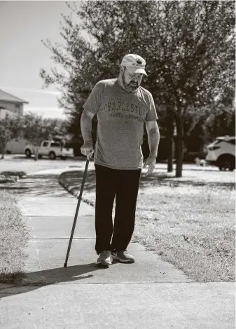  ?? Photos by Julia Robinson / Contributo­r ?? Ivy Jay Arroyo, who must use a cane for support and balance, was billed $3,565 for the ride from Baylor Scott & White Medical Center in Temple to Encompass Health Rehabilita­tion Hospital in Round Rock. Insurance paid about a third, and Arroyo was stuck with the $2,228 remainder.