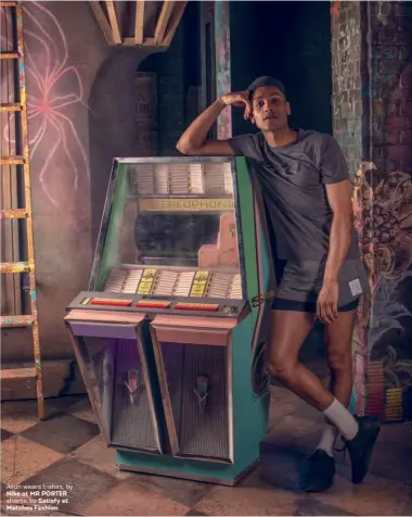  ??  ?? Arun wears t- shirt, by Nike at MR PORTER, shorts, by Satisfy at Matches Fashion