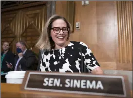  ?? J. SCOTT APPLEWHITE — ASSOCIATED PRESS FILE ?? Sen. Kyrsten Sinema, D-ariz., arrives for a meeting of the Senate Homeland Security Committee at the Capitol in Washington, D.C., on Aug. 3.