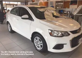  ??  ?? This 2017 Chevrolet Sonic will be given away to a family in need by Chevrolet of Homewood.