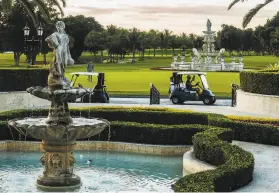  ?? Scott Mcintyre / New York Times ?? Golfers dot the landscape at the Trump National Doral in Florida. Office towers offset revenue downturns in the president’s glitzier branded hotels.