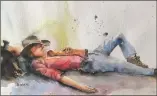  ?? COURTESY PHOTO ?? ‘Ken takes a siesta,’ by Diane Binder, watercolor, 10 by 15 inches – part of the summer Taos Watercolor Society show opening at the Farmhouse Café and Bakery at the Overland Sheepskin compound, El Prado, July 1 and running through the month.