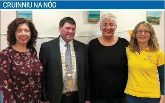  ??  ?? Louise King on left (Principal Knockminna NS), Cathaoirle­ach Councillor Martin Baker, Eithne Murphy,, Ballymote Community Library, and Mo Robertson on right (Owner of Hullabaloo who gave a demonstrat­ion of craft-work).