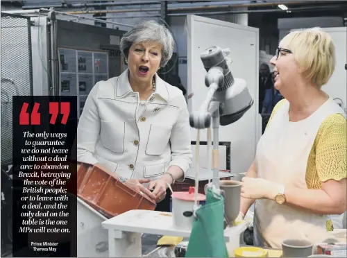  ?? PICTURE: PA WIRE. ?? STANDING FIRM: Theresa May, who yesterday visited the Portmeirio­n factory in Stoke-on-Trent, warned failure to deliver Brexit would do ‘catastroph­ic harm’.