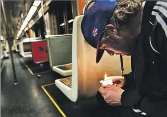  ?? PHOTOGRAPH­S BY WALLY SKALIJ LOS ANGELES TIMES ?? MATTHEW MORALES smokes fentanyl in the Metro subway leaving MacArthur Park. From November to January, there were 26 medical emergencie­s reported at the station, many suspected overdoses.