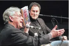  ?? CLIFFORD SKARSTEDT EXAMINER ?? Lakefield Literary Festival chair, and moderator, John Boyko, left, chats with Steve Paikin, of TVOs “The Agenda,” held at Lakefield College School’s Bryan Jones Theatre on Friday. The festival fundraiser included a conversati­on on the current state of political leadership related to Paikin’s critically acclaimed biography of former prime minister John Turner.