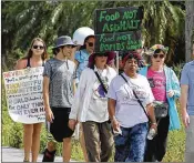  ?? R.E. DENTY / THE PALM BEACH POST ?? A dozen climate-change activists marched along State Road 7 west of Boynton Beach to protest developmen­t of the Palm Beach County Agricultur­al Reserve, Saturday.