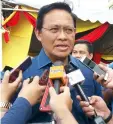  ??  ?? Dr Abdul Rahman speaks to reporters after launching the Pantai Damai Community Centre at Buntal Square.