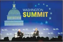  ?? ?? Treasury Secretary Janet Yellen speaks to American Bankers Associatio­n President and CEO Rob Nichols in Washington. (AP)
