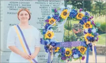  ?? SUBMITTED PHOTO ?? Rachael McCullough of the Traveling Women’s History Museum participat­ed in a ceremony commemorat­ing the 100th anniversar­y of the 19th Amendment in Aston last month.