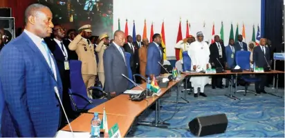  ?? PHOTO: ?? From right: President of the ECOWAS Commission, Dr. Jean-Claude Kassi Brou; Chairman of ECOWAS Authority of Heads of State and Government, President Muhammadu Buhari; President Faure Gnassingbé of Togo; President Alpha Condé of Guinea; and President Ibrahim Boubacar Keïta of Mali, during the 54th Ordinary Session of the ECOWAS Authority of Heads of State and Government in Abuja yesterday NAN