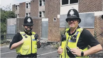  ??  ?? Pc Peter Collins (left) and Pc Tom Loftus at the former Farringdon Police Station site.