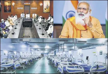  ?? PTI ?? PM Narendra Modi during a virtual interactio­n with Varanasi doctors on Friday.