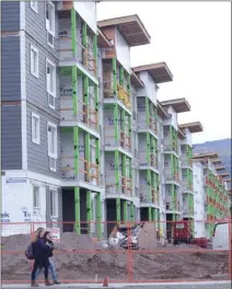  ?? Courier file photo ?? The Mission Flats apartments building, shown here under constructi­on in November 2017, is the largest all-rental complex ever built in Kelowna.The apartment vacancy rate has risen from historic lows to about two per cent, but $320,000 of public money should still be given to builders of new housing projects, city council will hear today.