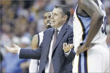  ?? MARK HUMPHREY / ASSOCIATED PRESS ?? Memphis head coach David Joerger said he’s been pleased with the Grizzlies’ defense but knows the team needs more offense against the Thunder with the series tied at 2 wins each. “We thought we were not physical enough,” Joerger said of Saturday...