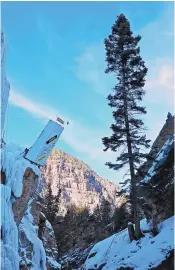  ?? COURTESY OF DAN CHEHAYL ?? The tower affix to the Uncompahgr­e Gorge wall, provides the final obstacle for elite climbers competing during the Ouray Ice Festival coming up Jan. 18-21.