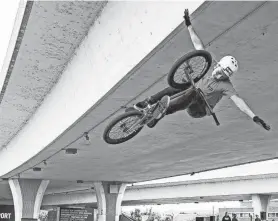  ?? SUBMITTED BY VITAL BMX ?? BMX pro Marcus Christophe­r competes in an event during his junior of high school at Lake.