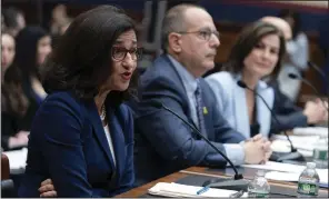  ?? (AP/Jose Luis Magana) ?? President of Columbia University Nemat Shafik testifies Wednesday before the House Committee on Education and the Workforce hearing on “Columbia in Crisis: Columbia University’s Response to Antisemiti­sm” on Capitol Hill.
