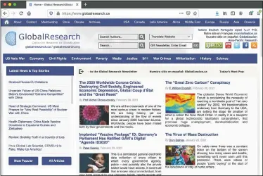  ??  ?? The webpage of the The Centre For Research on Globalizat­ion. The organizati­on publishes authors from around the world, many of whom have advanced baseless claims about the U.S. role in the coronaviru­s outbreak.
(AP Photo)