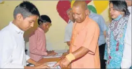  ?? HT ?? Chief minister Yogi Adityanath at Katra Primary School in Ayodhya on Friday.