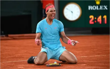  ?? ANNE-CHRISTINE POUJOULAT ?? El tenista español Rafael Nadal dejó ver todas sus emociones al ganar una vez más el Roland Garros, por mucho su torneo emblema. Nadal fue muy dominate.