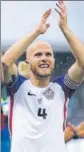  ?? REUTERS ?? U.S. player Michael Bradley reacts after scoring against Mexico at the Aztec stadium in Mexico City on Sunday.