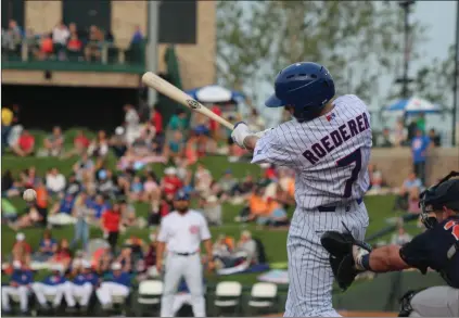  ?? Photo courtesy South Bend Cubs ?? Hart baseball alumnus Cole Roederer is currently playing for the South Bend Cubs in Indiana. Roederer, the Chicago Cubs’ No. 5 prospect, became the first player in South Bend Cubs history to hit for the cycle on June 25.