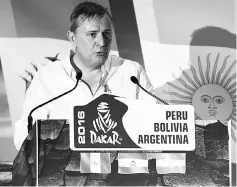  ??  ?? French Dakar rally director Etienne Lavigne speaks during a press conference in Paris to present the 2016 Dakar Rally, in this April 16, 2015 file photo. — AFP photo