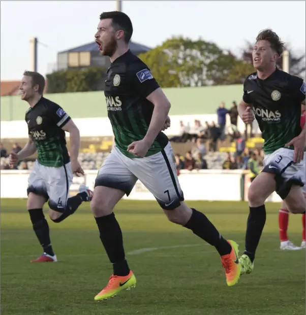  ??  ?? Bray’s Ryan Brennan got on the scoresheet in their victory over Finn Harps last weekend. Photo: Barbara Flynn