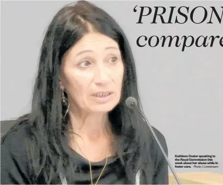  ?? Photo / Livestream ?? Kathleen Coster speaking to the Royal Commission this week about her abuse while in foster care.