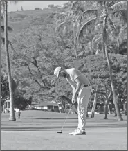  ??  ?? On the green: Chris Kirk putts on the 13th green during the third round at the Sony Open golf tournament Saturday in Honolulu.