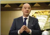  ?? LUJAIN JO — THE ASSOCIATED PRESS ?? FIFA president Gianni Infantino says migrants should have pride in the hard work of building World Cup venues in Qatar.