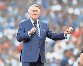  ?? GARY A. VASQUEZ/USA TODAY SPORTS ?? Former Dodgers broadcaste­r Vin Scully is seen before Game 2 of the 2017 World Series between Los Angeles and Houston.