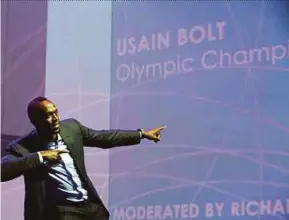  ?? BERNAMA PIC ?? Usain Bolt taking the stage at the Global Transforma­tion Forum in Kuala Lumpur yesterday.