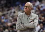  ?? CHRIS CARLSON — THE ASSOCIATED PRESS ?? Syracuse head coach Jim Boeheim watches during a loss against Wake Forest at the Atlantic Coast Conference Tournament on Wednesday in Greensboro, N.C.