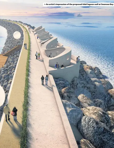  ??  ?? &gt; An artist’s impression of the proposed tidal lagoon wall at Swansea Bay