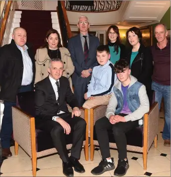  ??  ?? Dr Donal O’Shea (seated left) with Science students Liam O’Brien and Michael O’Donoghue (back) Donal and Pam O’Brien, Principal Sean Coffey, teacher Marie O’Gorman, Tara and Paul O’Donoghue at the St Brendan’s College Science dinner in the Dromhall Hotel, Killarney on Friday.Photo by Michelle Cooper Galvin