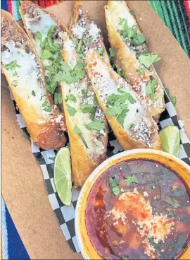  ?? TACOS DELANO ?? For San Jose Jazz Summer Fest, the Tacos Delano team will serve one of its fusion dishes, oxtail birria lumpia, with the obligatory birria broth.