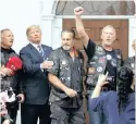  ?? PHOTO: CAROLYN KASTER/AP ?? President Donald Trump with members of Bikers for Trump on Saturday. Trump “likes to push people to the edge of their comfort”, says a US economist.