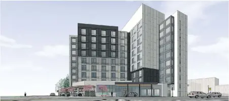  ??  ?? Proposed nine-storey Courtyard by Marriott hotel for downtown Nanaimo, with a view looking east.