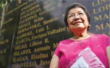  ?? JES AZNAR/THE NEW YORK TIMES ?? Loretta Rosales, a martial law victim who opposes the hero burial of dictator Ferdinand Marcos, at a heroes monument in Quezon City, Philippine­s, on October 18.