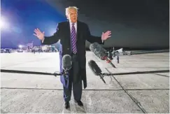  ?? AP PHOTO/EVAN VUCCI ?? President Donald Trump speaks about the death of Supreme Court Justice Ruth Bader Ginsburg after a campaign rally at Bemidji Regional Airport on Friday in Bemidji, Minn.